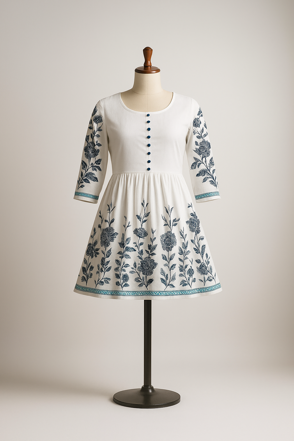 Floral Printed White Cotton Tunic for Women