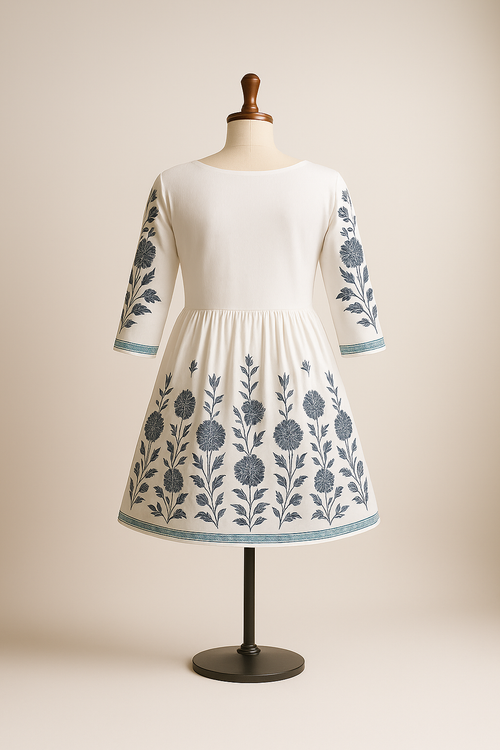 Floral Printed White Cotton Tunic for Women